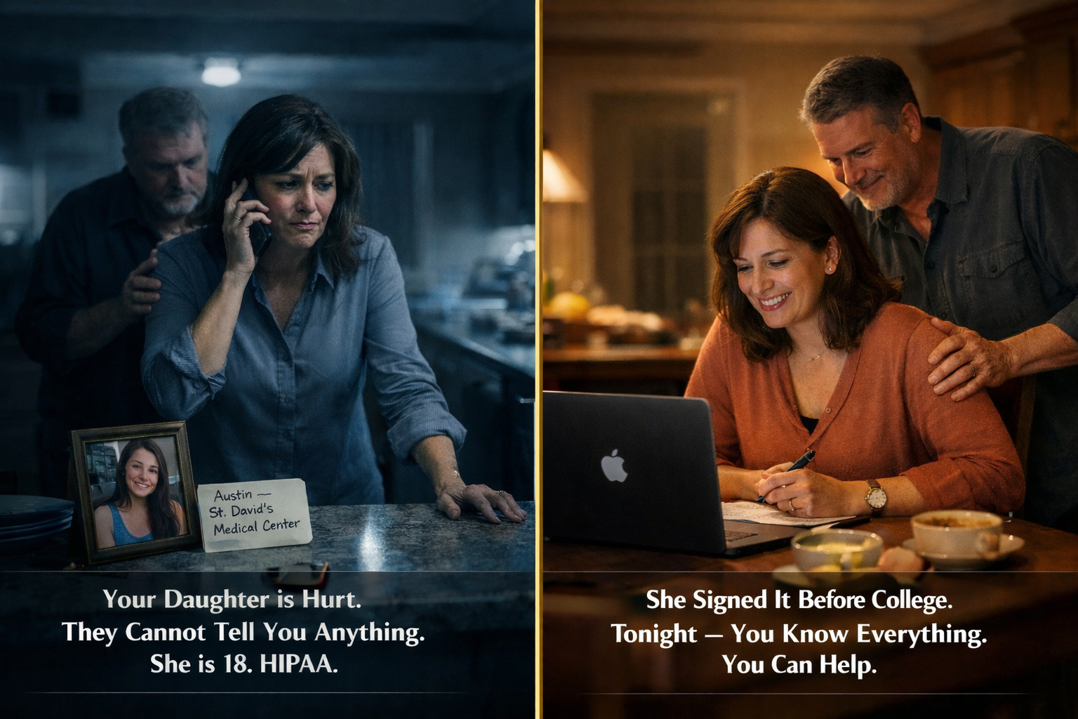 Your daughter is hurt and HIPAA blocks you. Sign a HIPAA release before college.