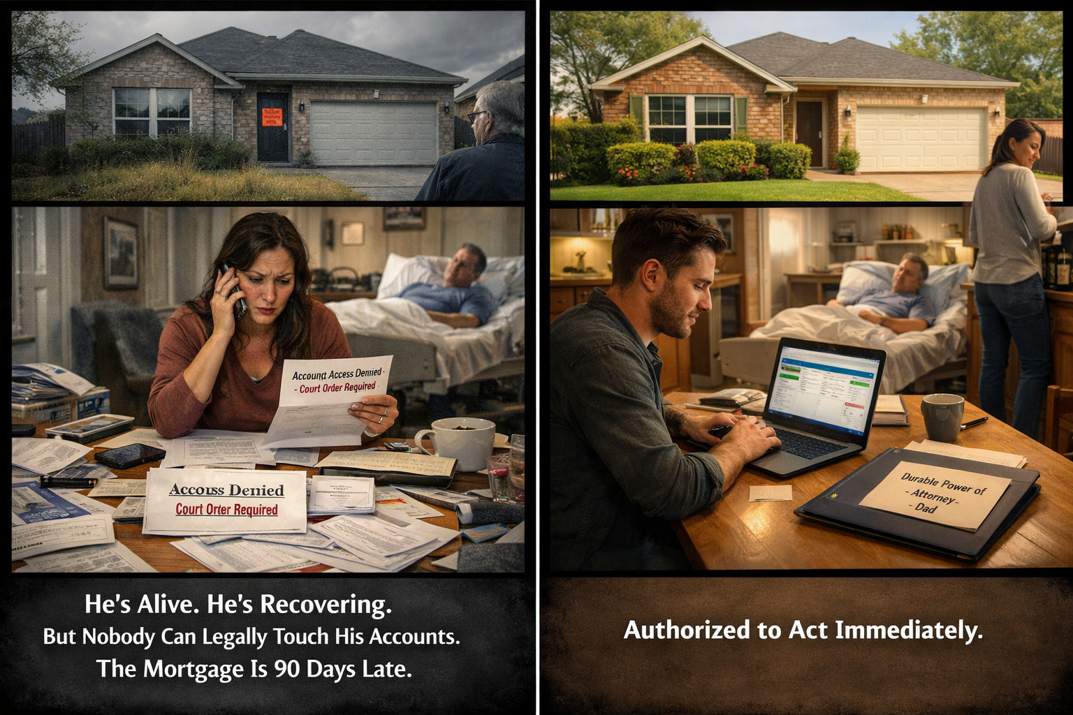 He's recovering but accounts are frozen. A Power of Attorney unlocks them.